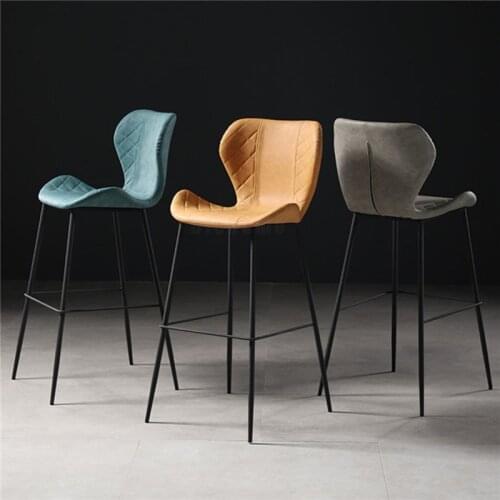 Nordic Bar Chairs American Retro Wrought Iron High Feet Stool Modern Minimalist Soft Backrest Bar Stool High Chair Bar Stools