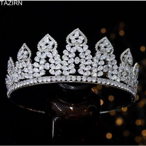 New Cubic Zirconia Heart-shaped Tiaras CZ Bride Wedding Crowns For Women Pageant Big Luxury Party Hair Accessories Headpieces