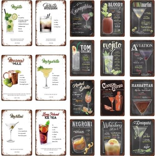 Vintage Metal Signs Mojito Whiskey Aloha Retro Poster Bar Decoration Sign Wall Decor Plates