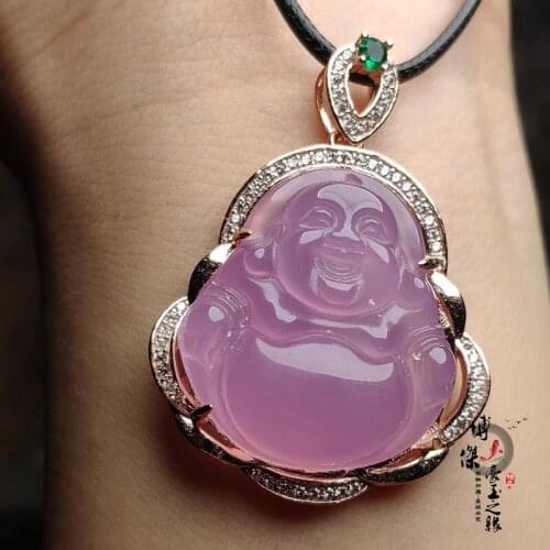 Fine jewelry 925 silver Carnelian pink Mile FO Amulet Charms Good Quality Smile Buddha