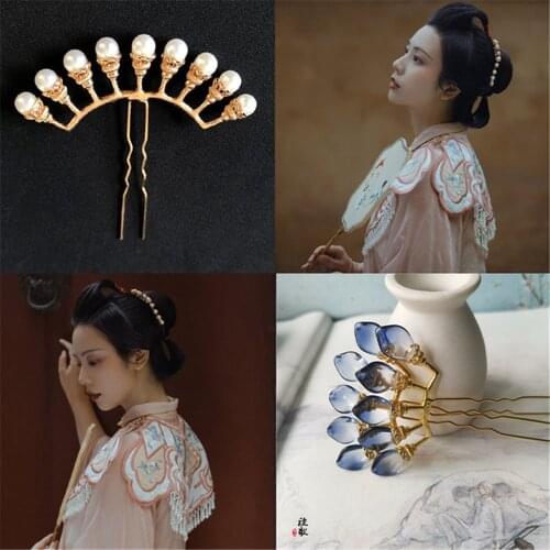 Vintage Bohemian Hair Claw Direct Pearl Plate hairpin Red White Bridal Headdress Hair Sticks Jewelry Ornaments Ancient Style