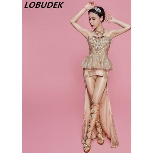 Bar Nightclub Show Female Singer Sexy Golden Sequined Fishtail Dress Stage Costume Lady Modern Dance Concert Performance Clothes