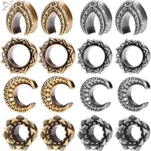 ZS 8-19mm Punk Crescent Ear plug tunnel for Men Moon Copper Gold Flesh Ear gauges Ear expander Stretcher Body Piercing Jewelry