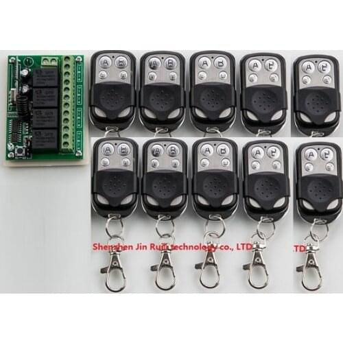 DC12V 4CH 1*Receiver & 10*Transmitter Wireless remote control switch Working way is adjustable for garage door / window /lamp