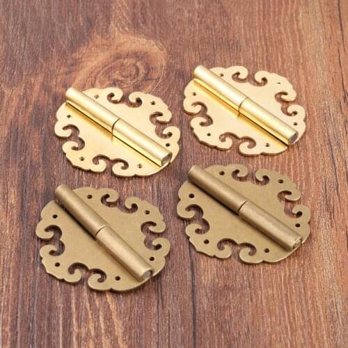 2Pcs Antique Brass Jewelry Boxes Decorative Hinges 40*40mm Mini Cabinet Drawer Door Butt Hinges Furniture Hardware with Nails