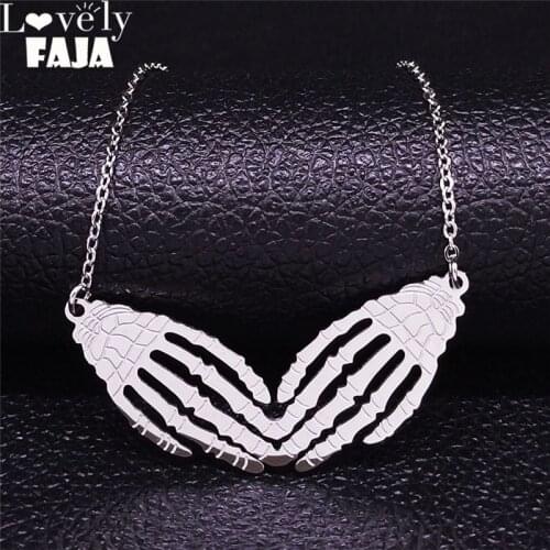 2021 Gothic Skeleton Hand Stainless Steel Necklaces Women Silver Color Necklaces Pendants Jewelry cadenas mujer N4220S03
