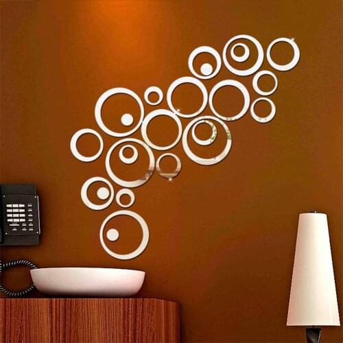 24pcs/set 3D DIY Circles Wall Sticker Home Decoration Mirror Wall Stickers for TV Background Home Decor Acrylic Decor Wall Decor