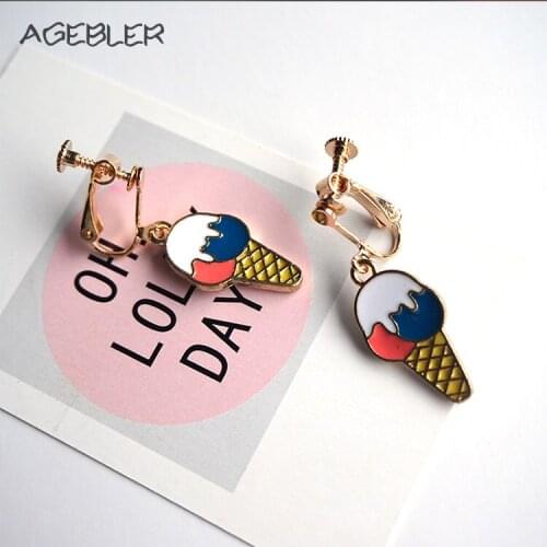 Agebler Women Drop Ice Cream Earrings Gold Color Ear Clip Fashion Jewelry for Girls Gift New Design Bijuox Luxury Dangle Earring
