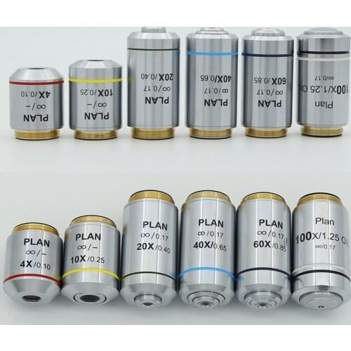 Biological Microscope Infinity Plan Objective Lens 4X 10X 20X 40X 100X International Standard Interface 4/5' *1/36