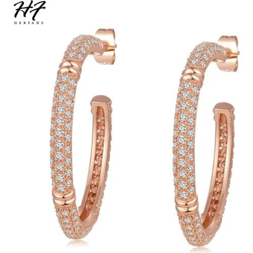 Big Hoop Earrings For Women Rose Gold Color High Quality Austrian Cubic Zirconia Inlaid Luxury Fashion jewelry HotSale E617