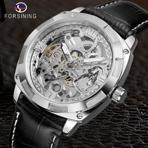 Forsining Sport Watches Black Silver Open Work Clock Male Luminous Waterproof Mens Automatic Wrist Watches Top Brand Luxury