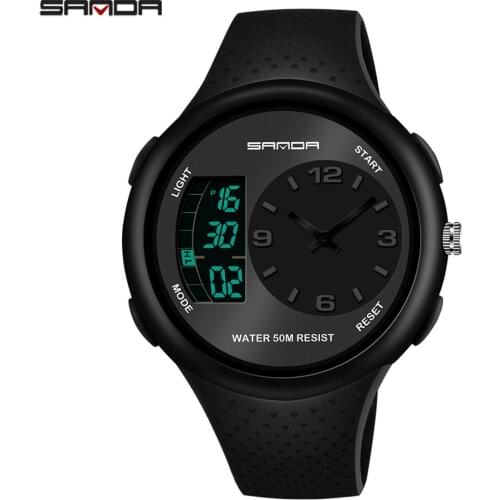 SANDA Black Sport Mens Watches Top Brand Luxury Military Digital Quartz Watches Waterproof Male Clock relogio masculino 763