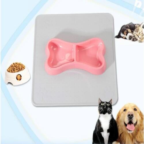 Color Silicone Square Waterproof Antiskid Leakproof Paw Print Dog Cat Litter Mat Puppy Kitty Dish Feeding Bowl Placemat Tray