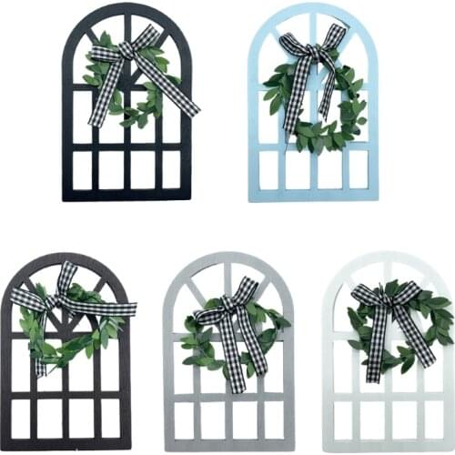 Wooden Farmhouse Window Tiered Tray Decoration Plaid Rustic Cathedral Arch Window Sign Shelf Spring Summer Stand Photo Prop