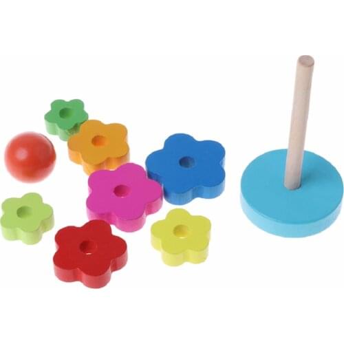 Baby Learning Stack Up Rainbow Tower Ring Kid Education Wooden Toy Stacking Nest