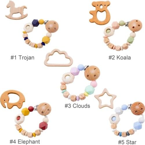 Baby Toy Wooden Pram Clip Baby Mobile Pram Personalize Silicone Bead Pacifier Chain Chewable Silicone Rattle Baby Wooden Teether