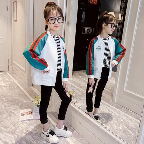 Girls Babys Kids Coat Jacket Outwear 2021 Stripe Spring Autumn Overcoat Top Sport Zipper Princess Toddler Childrens Clothing