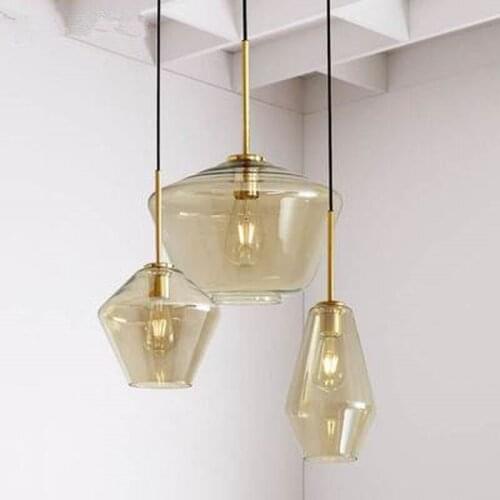 Designer 220V LED Pendant Light With Amber Glass Lampshade Modern Pendant Lamp For Dining Room Metal Kitchen Lighting