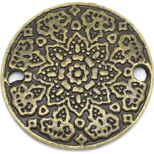 Doreen Box Lovely Connectors Findings Round Antique Bronze Flower Pattern Carved 19mm Dia,30PCs (B25669)