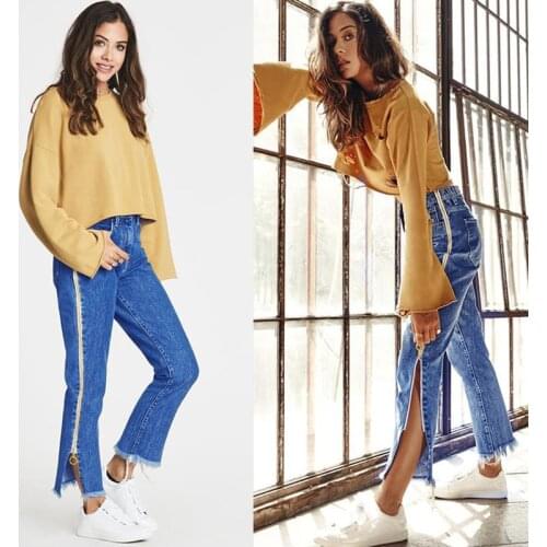 High Waist Denim Long Jeans Women Flare Pants Unique Double Side Zipper Split Bell Bottom Teenage Girl Chic Streetwear Plus Size