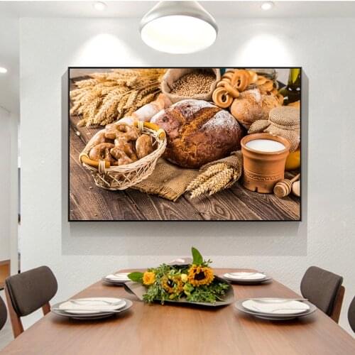 Bread Milk Cavans Painting Modern Kitchen Theme Posters and Prints Wall Art Picture for Kitchen Room Home Decoration Cuadros