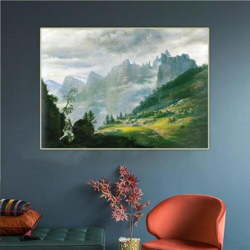 Johan Christian Dahl "Trolltindene 1823" Natural landscape Canvas Art Oil Painting Aesthetics Decorative Living Room Decoration