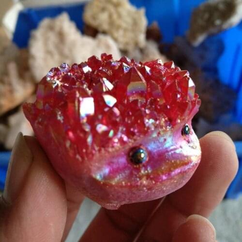 Natural Crystal Cluster Hedgehog Figurine Drusy Geode Aura Titanium Statue Healing Meditation Party Gifts Fengshui Decoration