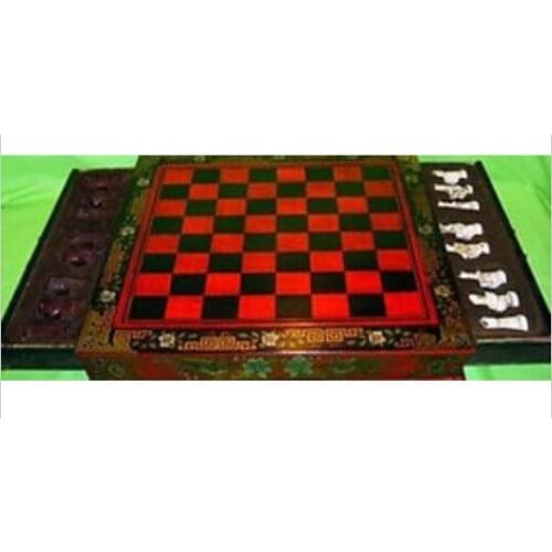 Chino Viejo Collectibles Vintage 32 juego de ajedrez de madera con mesa tiendas bronceChina wholesale factory BRASS Arts