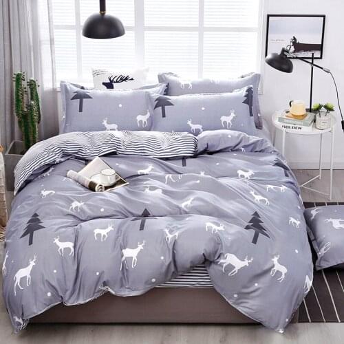 New Home Textile Plaid Tree Cartoon Gray Duvet Cover Bed Sheet Pillowcase Boy Kid Teen Girl Bedding Linen Set Single Double