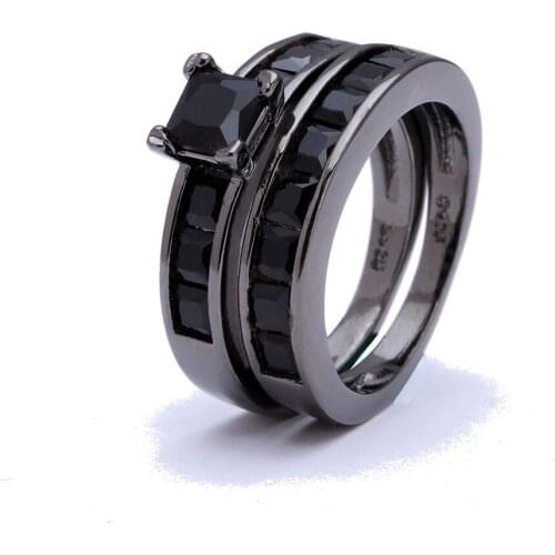 Jewelry Ring sets Black gold-color Women Ring black CZ zircon Jewelry Luxury Wedding Bague ring set Accessories Bijouterie