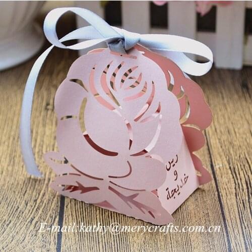Creative&rustic wedding/party favors, pink arabic wedding favour boxes rose,paper flower rose candy box
