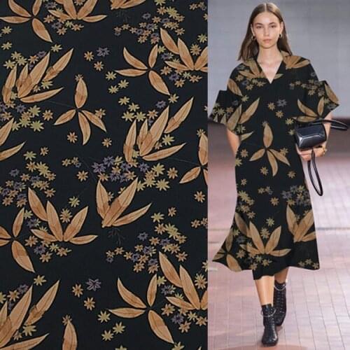 Plant on black background 100% pure silk fabric silk Jianhong crepe fabric,SJHC064