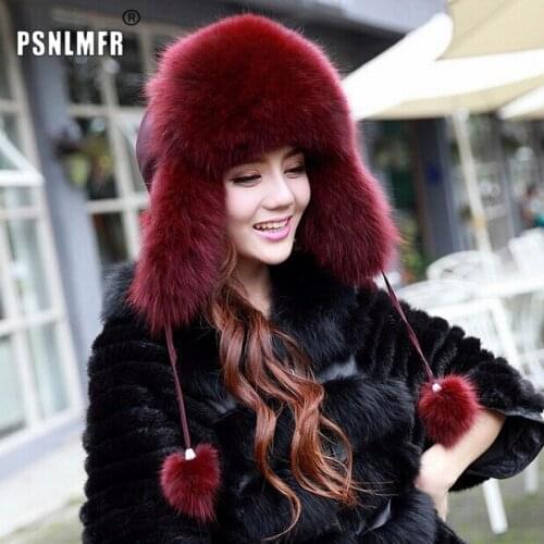 Hot sale winter hats for women 100/% real fox fur hat caps women genuine fox fur hats ear protection cap fur bomber hat