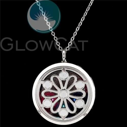 Flower Locket Steel Chains Essential Oil Aromatherapy Diffuser Perfume Locket Pendant Necklace R-K1191