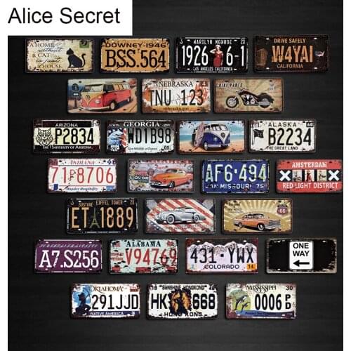 Bar USA Car No. Metal Plates Vintage License Metal tin sign Bar Pub Garage Hotel Home Wall arts Metal Tin Bar Decoration 15x30cm