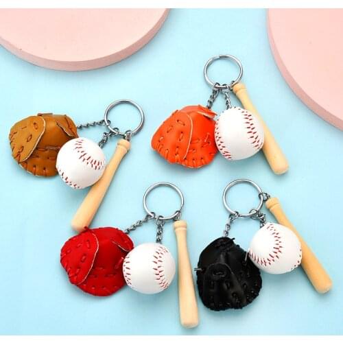 Mini Key Ring Baseball Glove Wooden Bat Three-piece Keyring Casual Bag Pendant Simulation Cute Baseball Durable Car Keychains