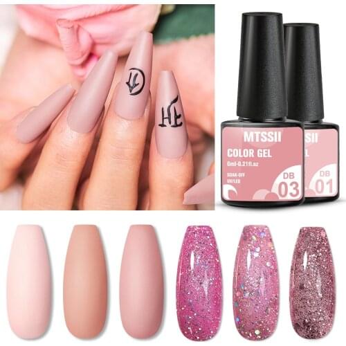 Mtssii UV Glitter Rose Gold Series Gel Nail Polish Shiny Sequins Long Lasting Soak Off Nail Gel Varnish Nail Art DIY Design