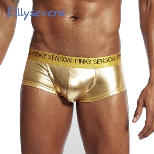 Mens Underwear Quality Boxer Leather Mens Briefs Sexy Big Bag Underpants Gold And Silver Shorts Solid Color Male Panties