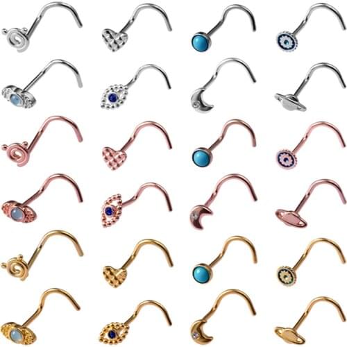 1pc Gold Nose Ring Set Nose Studs Piercing Bar Stainless Steel Nostril Rings Gold Copper Nariz Stud for Women Body Jewelry 20G
