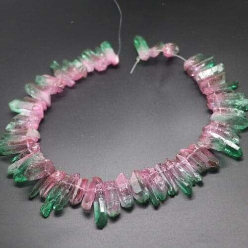 Approx.42pcs pink green crystal rock, Quartz Point Pendant Bullet Hexagonal Pendulum Column Reiki Healing Chakra NecklaceJewelry