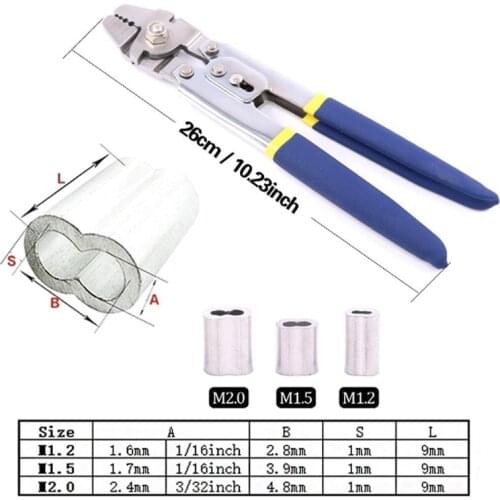 Stainless Steel Fishing Pliers Wire Rope Crimping Tool with 150Pcs Ferrule Crimping Loop Kit