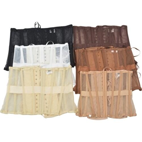 28cm Ultra-thin See-Through Mesh Underbust Steel Bones Corset Crisscross Lace-Up Bandage Bustier Slimming Waist Belt Cincher