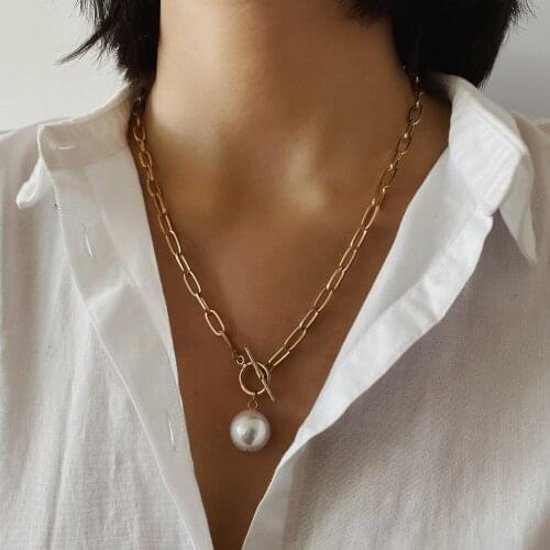 2020 Boho Baroque Pearl Pendant Necklace Women Fashion Gold Color Bead Lariat Long Chain Necklace Wedding Jewelry bijoux femme