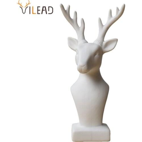 VILEAD 1 Pcs 19cm Ceramics Deer Figurines Fawn Statue Animal Ornaments Home Office Decoration Christmas Gift Scandinavian Style