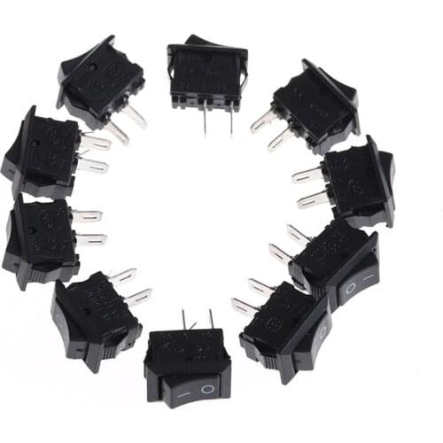 10Pcs 10*15MM 2P Switches Small Black Rocker Switch KCD1-11 250VAC/3A 6A 125V AC