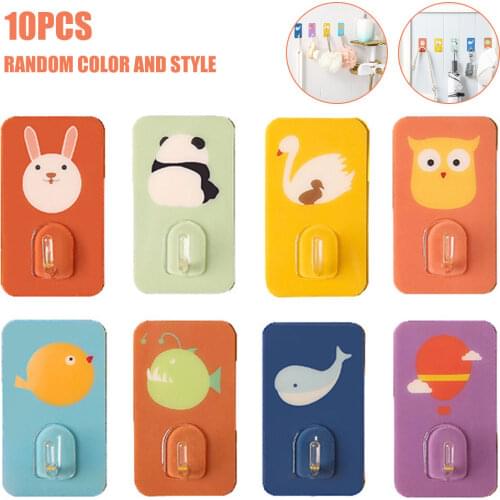 10Pcs Cartoon Sticky Hooks Strong Self Adhesive Hook Decorative Wall Hooks Water Proof Door Wall Hangers for Kitchen Bathroom