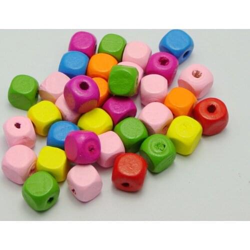 100 Mixed Bright Candy Color 10mm Cube Wood Beads~Wooden Beads