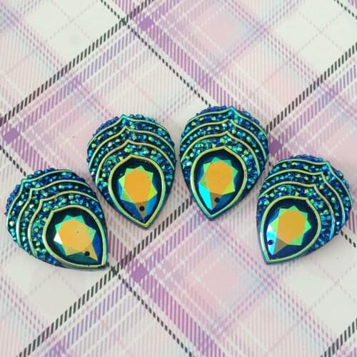 20Pcs 25*18mm teardrop shaped resin rhinestone wedding button 2 hole hand seam drilling resin drill twist buckle B457