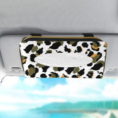 2021 Car Tissue Box Leopard Pattern Car Sun Visor PU Leather Tissue Box Holder Auto Car Interior Storage Decoration Accessories