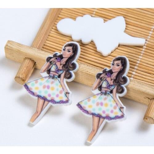 40pcs/Lot 23x41mm Beauty Woman Flat Back Resin Planar Cabochon Fashion Girl Flatback DIY for Hair Bow Center Handmade Materials